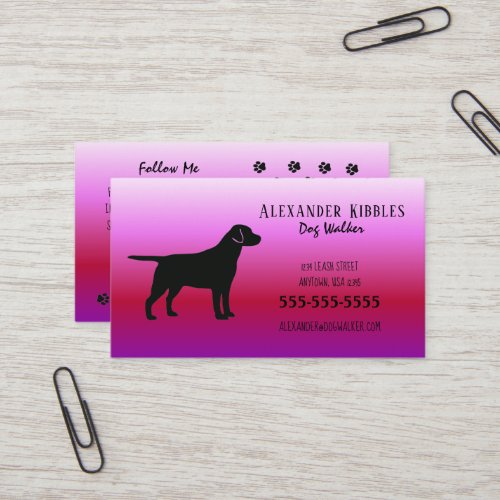 Black Lab Dog Walker Pink Business Card