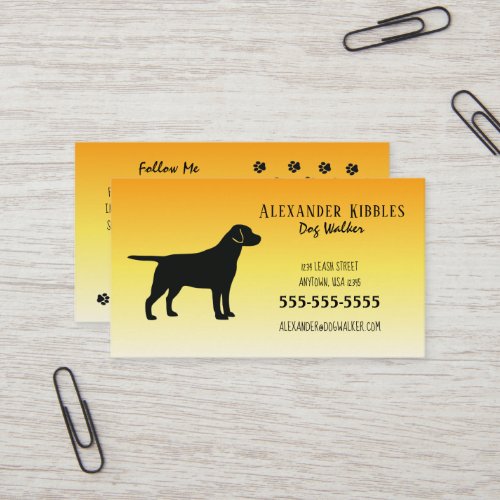 Black Lab Dog Walker Yellow Business Card