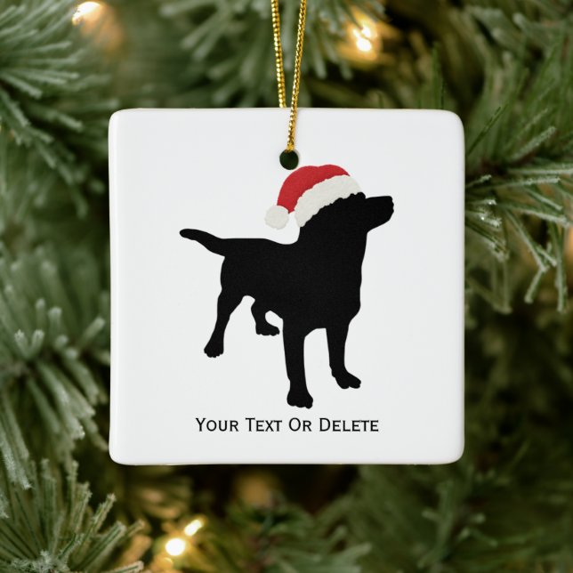 Black Lab Dog wearing Santa Christmas Hat Ceramic Ornament (Tree)