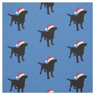 Black Lab Dog wearing Santa Christmas Hat Fabric