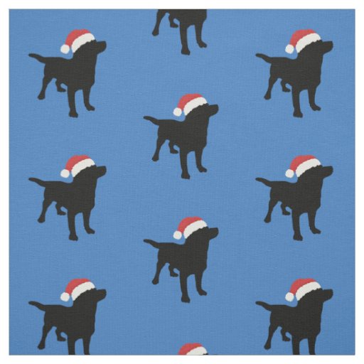 Black Lab Dog wearing Santa Christmas Hat Fabric