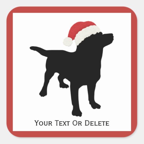 Black Lab Dog wearing Santa Christmas Hat Square Sticker