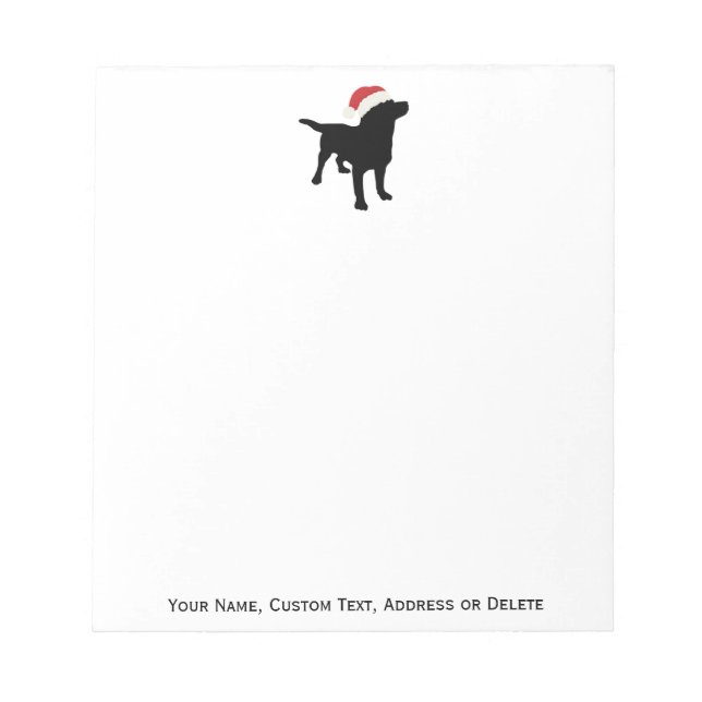 Black Lab Dog wearing Santa Claus Christmas Hat Notepad (Front)