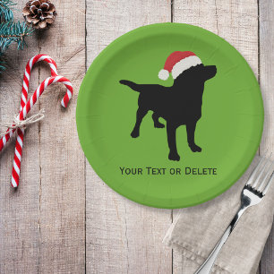 Black Lab Dog wearing Santa Claus Christmas Hat Paper Plates