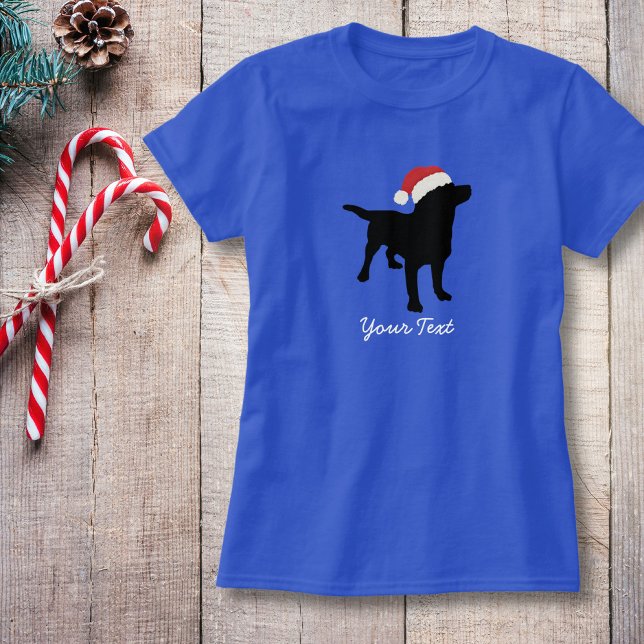 Black Lab Dog wearing Santa Claus Christmas Hat T-Shirt (Creator Uploaded)