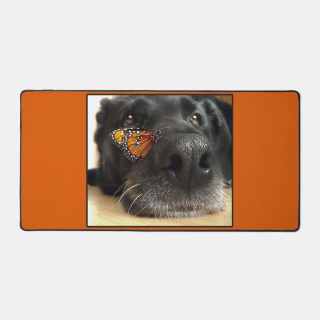 BLack Lab Dog With Butterfly Desk Mat (Front)