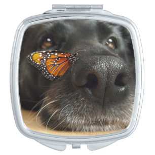 BLack Lab Dog With Butterfly Makeup Mirror