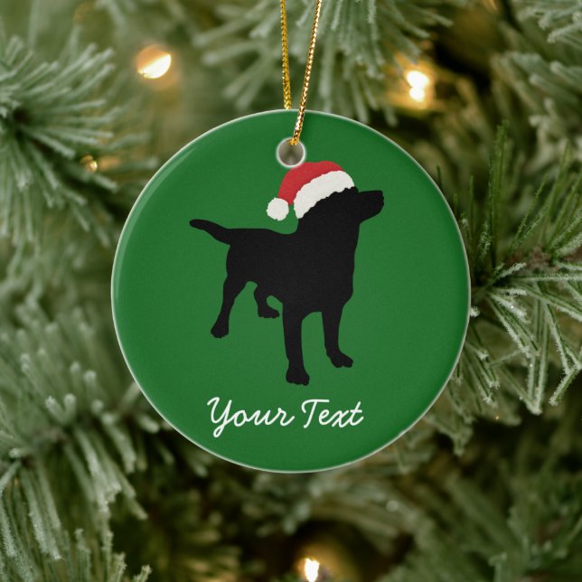 Black Lab Dog with Christmas Santa Hat Ceramic Ornament (Tree)