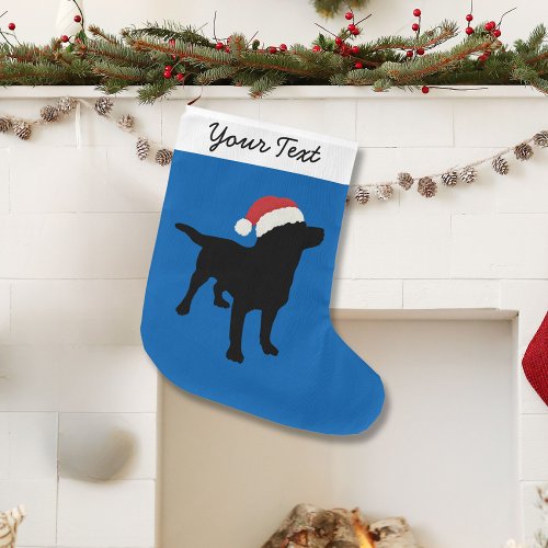 Black Lab Dog with Christmas Santa Hat Large Christmas Stocking