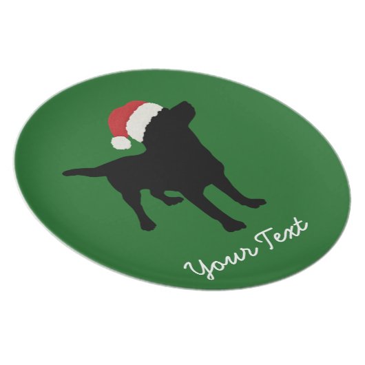 Black Lab Dog with Christmas Santa Hat Melamine Plate (Right Side)