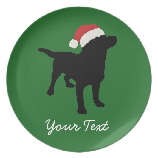 Black Lab Dog with Christmas Santa Hat Melamine Plate (Front)