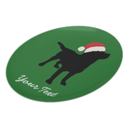 Black Lab Dog with Christmas Santa Hat Melamine Plate (Left Side)