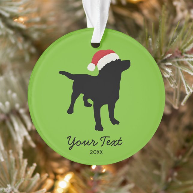 Black Lab Dog with Christmas Santa Hat Ornament (Tree)