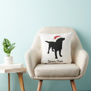Black Lab Dog with Christmas Santa Hat Throw Pillow