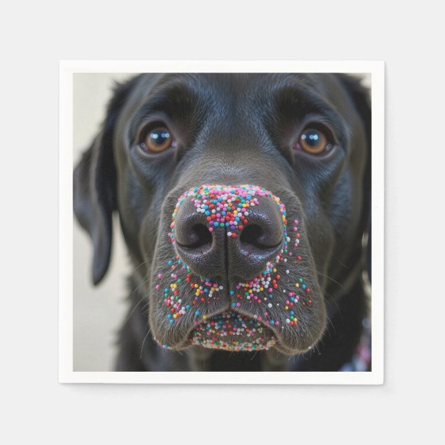 Black Lab Dog With Sprinkles On Its Nose Napkins (Front)