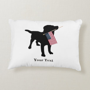 Black Lab Dog with USA American Flag, 4th of July Accent Pillow