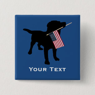 Black Lab Dog with USA American Flag, 4th of July Button