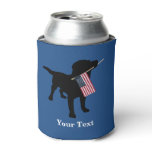 Black Lab Dog with USA American Flag, 4th of July Can Cooler