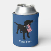 Black Lab Dog with USA American Flag, 4th of July Can Cooler (Can Front)