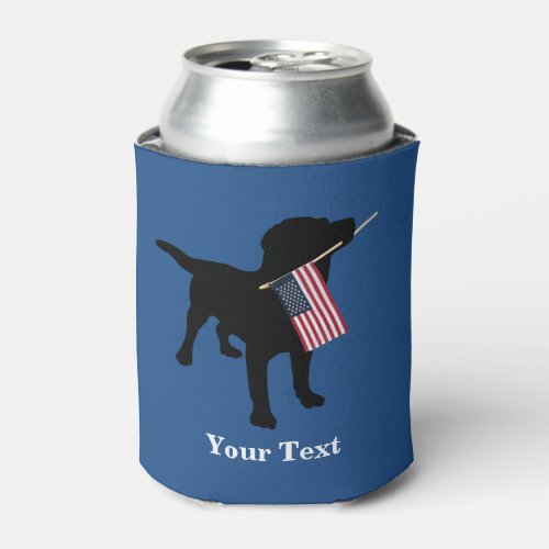 Black Lab Dog with USA American Flag 4th of July Can Cooler