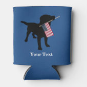 Black Lab Dog with USA American Flag, 4th of July Can Cooler (Front)