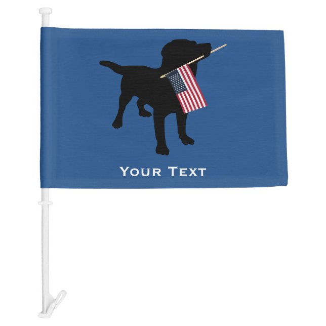Black Lab Dog with USA American Flag, 4th of July Car Flag (Front)