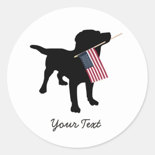 Black Lab Dog with USA American Flag 4th of July Classic Round Sticker