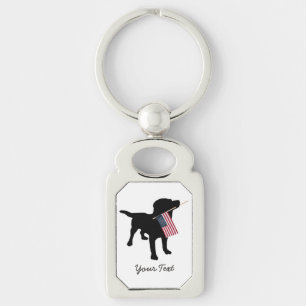 Black Lab Dog with USA American Flag, 4th of July Keychain