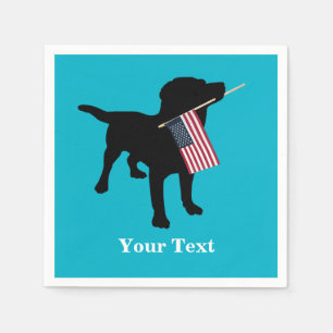 Black Lab Dog with USA American Flag, 4th of July Paper Napkins