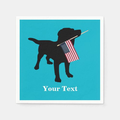 Black Lab Dog with USA American Flag 4th of July Paper Napkins