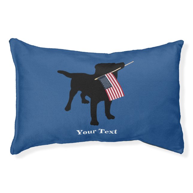 Black Lab Dog with USA American Flag, 4th of July Pet Bed (Front)