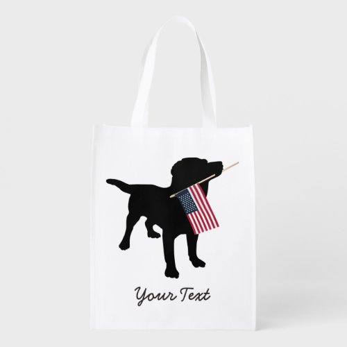 Black Lab Dog with USA American Flag 4th of July Reusable Grocery Bag