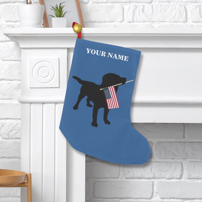 Black Lab Dog with USA American Flag, 4th of July Small Christmas Stocking (Creator Uploaded)