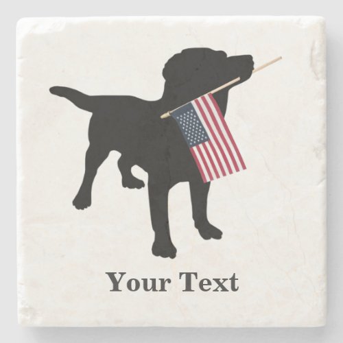 Black Lab Dog with USA American Flag 4th of July Stone Coaster