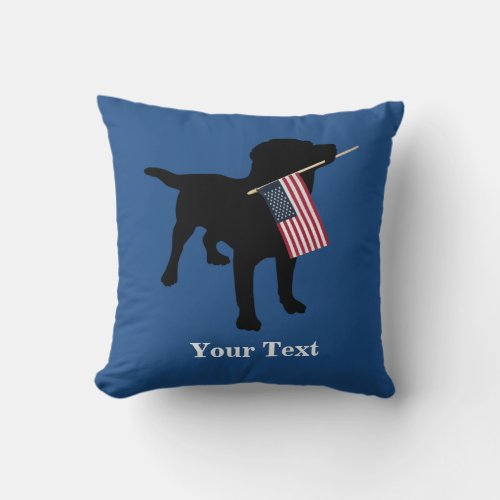 Black Lab Dog with USA American Flag 4th of July Throw Pillow