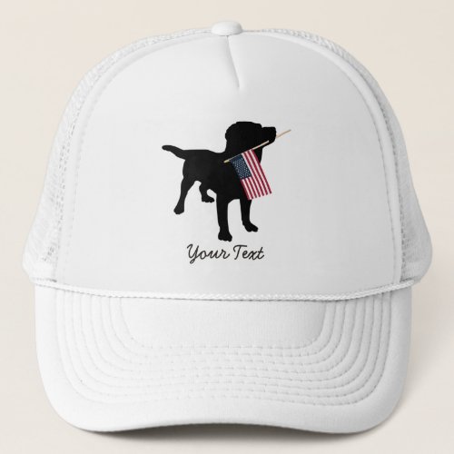 Black Lab Dog with USA American Flag 4th of July Trucker Hat