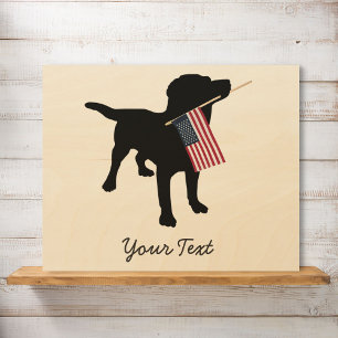 Black Lab Dog with USA American Flag, 4th of July Wood Wall Decor
