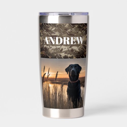 Black Lab Duck Hunting Marsh Camo Outdoors Dog Insulated Tumbler