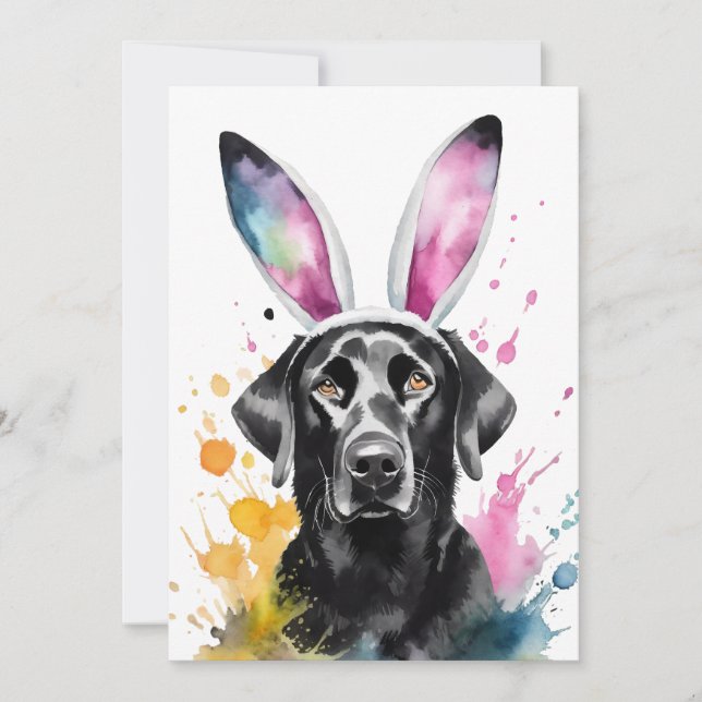 Black Lab Easter Bunny Training Flat Holiday Card (Front)