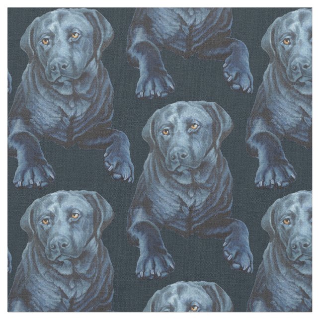 Black Lab Fabric Blue Dog Fabric Dog Pattern (Close Up)