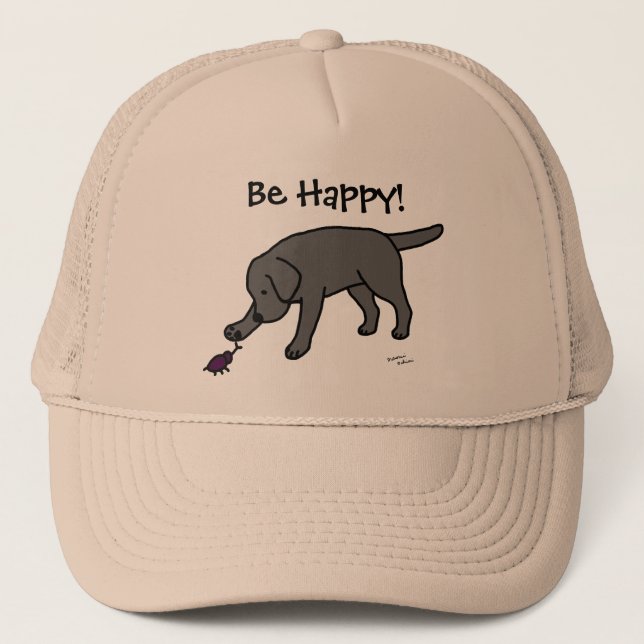 Black Lab Friendly Cartoon Black Labrador Trucker Hat (Front)