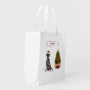 Black Lab Funny Christmas Dog and Tree Grocery Bag