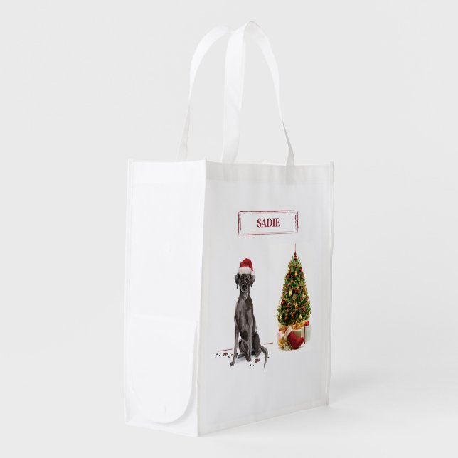 Black Lab Funny Christmas Dog and Tree Grocery Bag (Front Side)