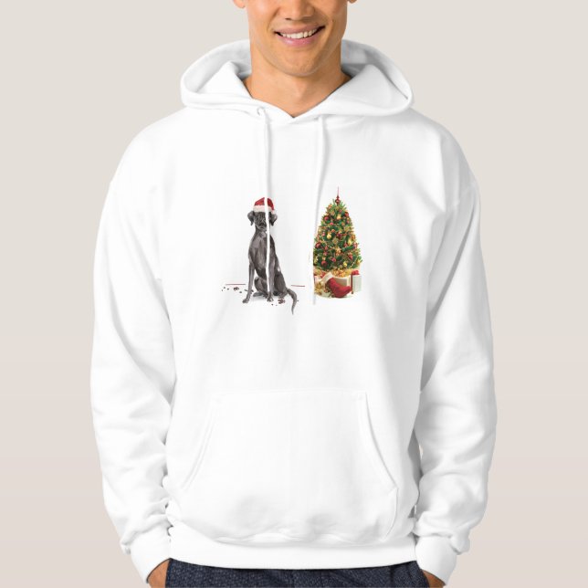 Black Lab Funny Christmas Dog and Tree Hoodie (Front)