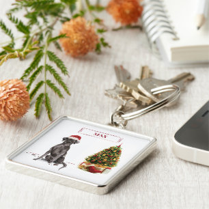 Black Lab Funny Christmas Dog and Tree Keychain