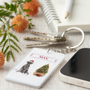 Black Lab Funny Christmas Dog and Tree Keychain