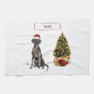 Black Lab Funny Christmas Dog and Tree Kitchen Towel