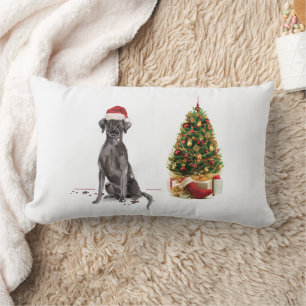 Black Lab Funny Christmas Dog and Tree Lumbar Pillow