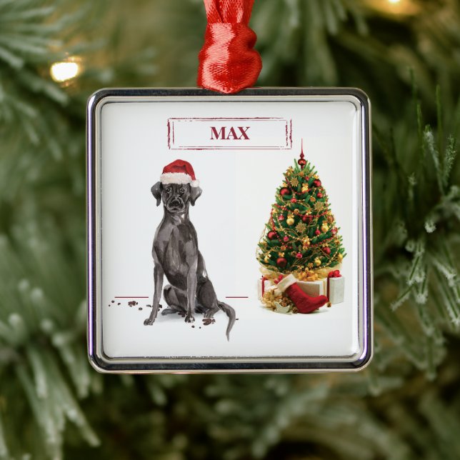 Black Lab Funny Christmas Dog and Tree Metal Ornament (Tree)