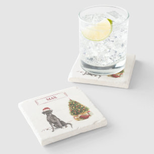 Black Lab Funny Christmas Dog and Tree Stone Coaster